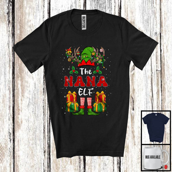 MacnyStore - The Nana Elf; Amazing Christmas Lights Reindeer Elf Costume; X-mas Family Group T-Shirt