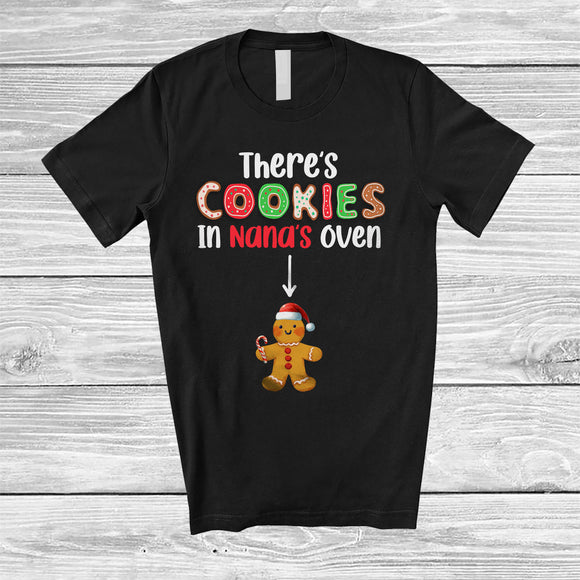 MacnyStore - There's Cookie In Nana's Oven; Amusing Christmas Pregnancy Santa Gingerbread; Baking Family T-Shirt