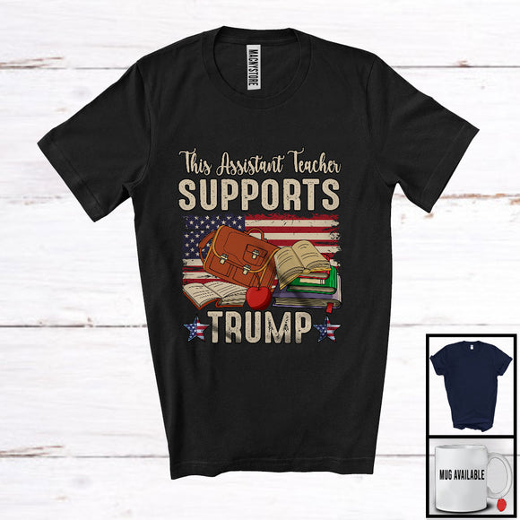 MacnyStore - This Assistant Teacher Supports Trump; Cool Vote Election President; Vintage America Flag Patriotic T-Shirt