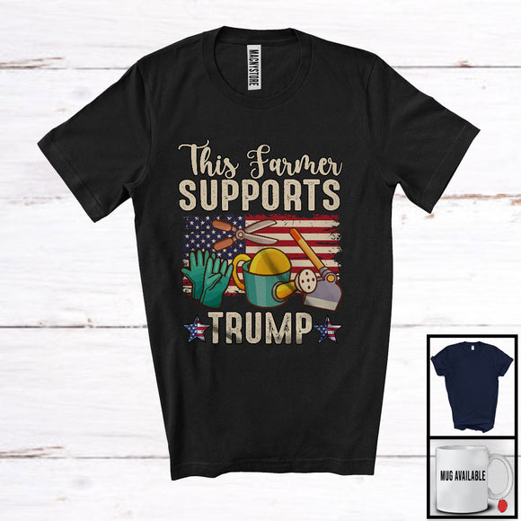 MacnyStore - This Farmer Supports Trump; Cool Vote Election President; Vintage America Flag Patriotic T-Shirt