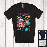 MacnyStore - This Girl Runs On Jesus And Cats, Adorable Flowers Matching Cat Lover, Family Group T-Shirt