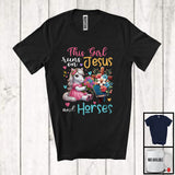 MacnyStore - This Girl Runs On Jesus And Horses, Adorable Flowers Matching Farmer Lover, Family Group T-Shirt