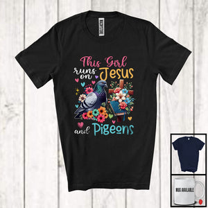 MacnyStore - This Girl Runs On Jesus And Pigeons, Adorable Flowers Matching Bird Lover, Family Group T-Shirt