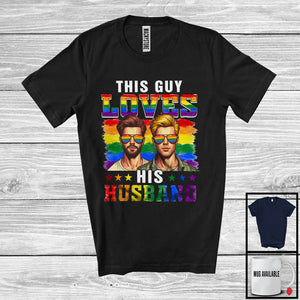 MacnyStore - This Guy Loves His Husband, Proud LGBTQ Rainbow Gay Flag Sunglasses, Boys Men Couple T-Shirt