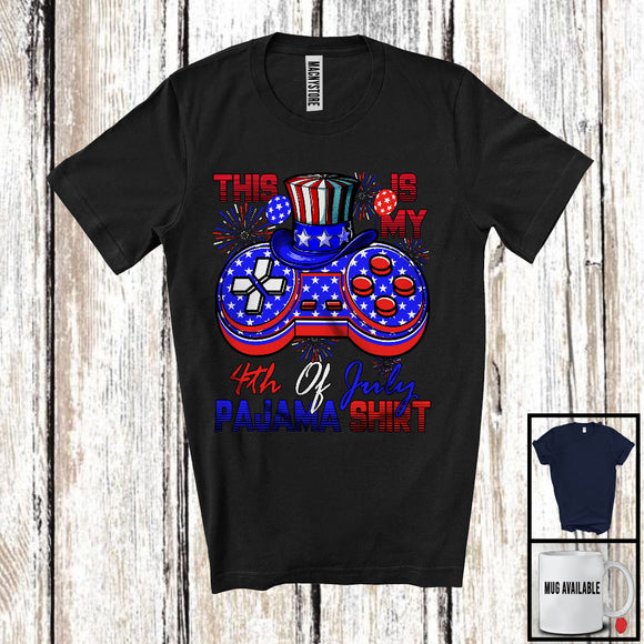 MacnyStore - This Is My 4th Of July Pajama Shirt, Proud American Flag Game Controller Gamer, Fireworks Patriotic T-Shirt