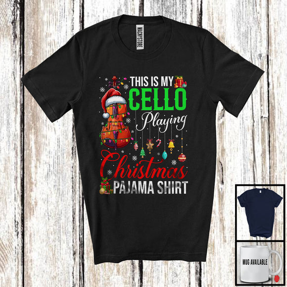 MacnyStore - This Is My Cello Playing Christmas Pajama Shirt; Joyful Santa Cello; Musical Instruments T-Shirt