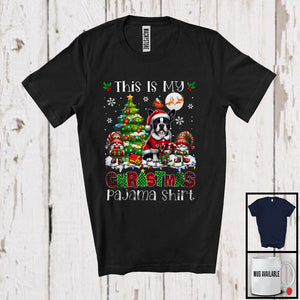 MacnyStore - This Is My Christmas Pajama Shirt, Adorable X-mas Santa Boston Terrier Plaid, Gnome Snowing T-Shirt