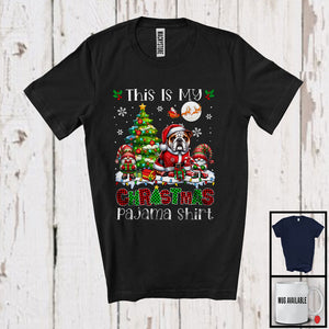 MacnyStore - This Is My Christmas Pajama Shirt, Adorable X-mas Santa Bulldog Plaid, Gnome Snowing T-Shirt