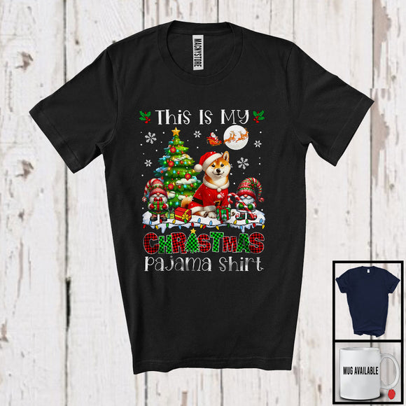 MacnyStore - This Is My Christmas Pajama Shirt, Adorable X-mas Santa Shiba Inu Plaid, Gnome Snowing T-Shirt