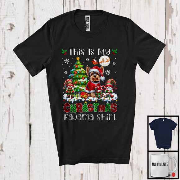 MacnyStore - This Is My Christmas Pajama Shirt, Adorable X-mas Santa Yorkshire Terrier Plaid, Gnome Snowing T-Shirt