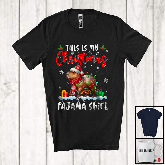 MacnyStore - This Is My Christmas Pajama Shirt; Amusing X-mas Lights Lovely Santa Capybara; Animal Lover T-Shirt