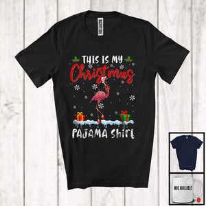 MacnyStore - This Is My Christmas Pajama Shirt; Amusing X-mas Lights Lovely Santa Flamingo; Animal Lover T-Shirt