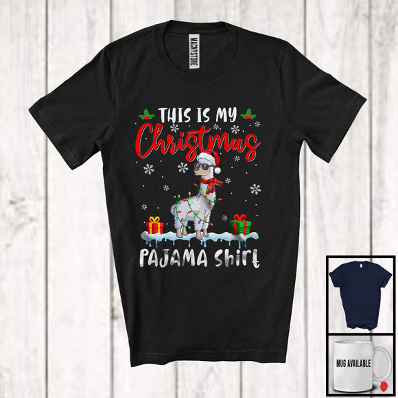 MacnyStore - This Is My Christmas Pajama Shirt; Amusing X-mas Lights Lovely Santa Llama; Animal Lover T-Shirt