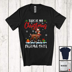 MacnyStore - This Is My Christmas Pajama Shirt; Amusing X-mas Lights Lovely Santa Reindeer; Animal Lover T-Shirt