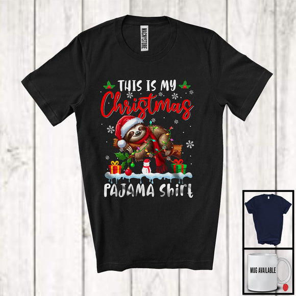 MacnyStore - This Is My Christmas Pajama Shirt; Amusing X-mas Lights Lovely Santa Sloth; Animal Lover T-Shirt