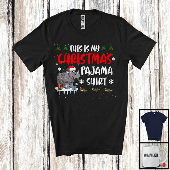 MacnyStore - This Is My Christmas Pajama Shirt; Fantastic Christmas Santa Rhinoceros Snow; Family Group T-Shirt