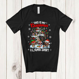 MacnyStore - This Is My Christmas Pajama Shirt; Fantastic Santa Sugar Skull On X-mas Tree Lights; Snowing T-Shirt