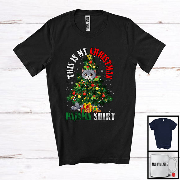 MacnyStore - This Is My Christmas Pajama Shirt; Fantastic X-mas Tree Cosplay British Shorthair Cat Owner; Family T-Shirt