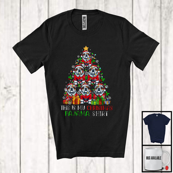 MacnyStore - This Is My Christmas Pajama Shirt; Humorous Santa Bulldog Christmas Tree; X-mas Group T-Shirt