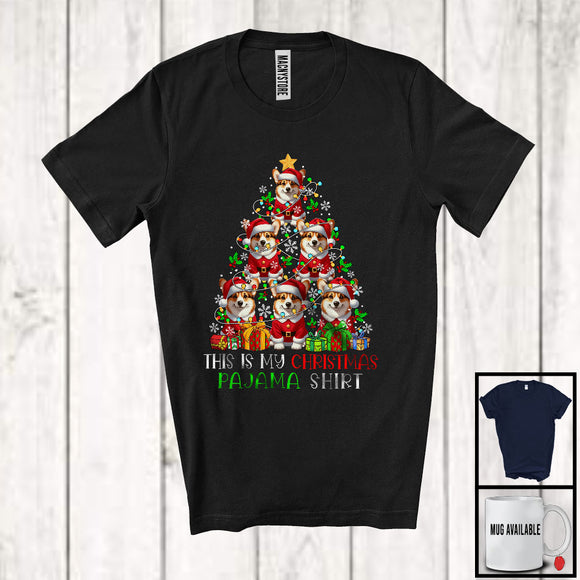 MacnyStore - This Is My Christmas Pajama Shirt; Humorous Santa Corgi Christmas Tree; X-mas Group T-Shirt