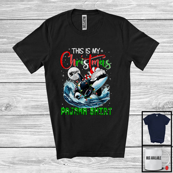 MacnyStore - This Is My Christmas Pajama Shirt; Humorous X-mas Lights Elf Orca; Sea Animal Lover T-Shirt