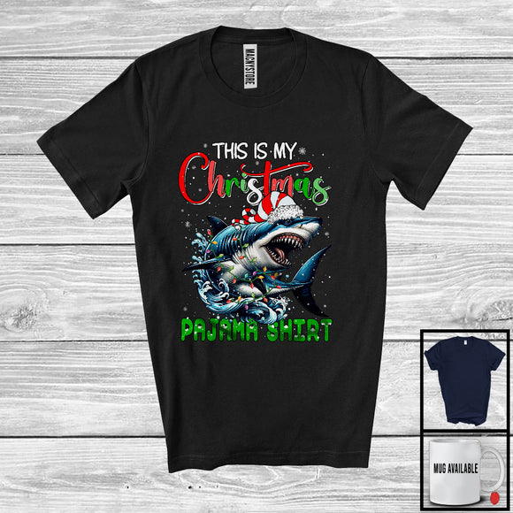 MacnyStore - This Is My Christmas Pajama Shirt; Humorous X-mas Lights Elf Shark; Sea Animal Lover T-Shirt