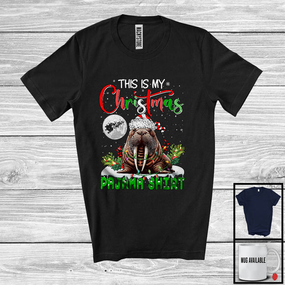 MacnyStore - This Is My Christmas Pajama Shirt; Humorous X-mas Lights Elf Walrus; Sea Animal Lover T-Shirt