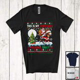 MacnyStore - This Is My Christmas Pajama Shirt; Joyful Santa Riding Reindeer Beagle Puppy; X-mas Sweater T-Shirt