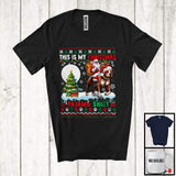 MacnyStore - This Is My Christmas Pajama Shirt; Joyful Santa Riding Reindeer Pit Bull Puppy; X-mas Sweater T-Shirt