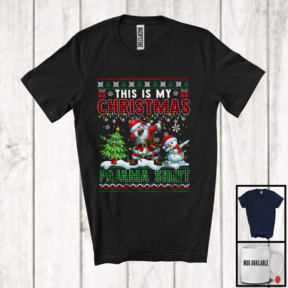 MacnyStore - This Is My Christmas Pajama Shirt; Joyful X-mas Sweater Santa Snowman Dabbing; Plaid Family T-Shirt