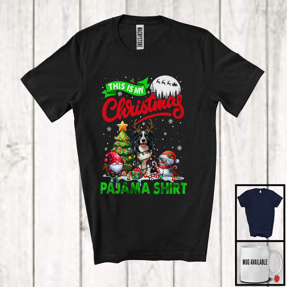 MacnyStore - This Is My Christmas Pajama Shirt; Lovely Reindeer Border Collie Lover; X-mas Tree Lights Snow T-Shirt