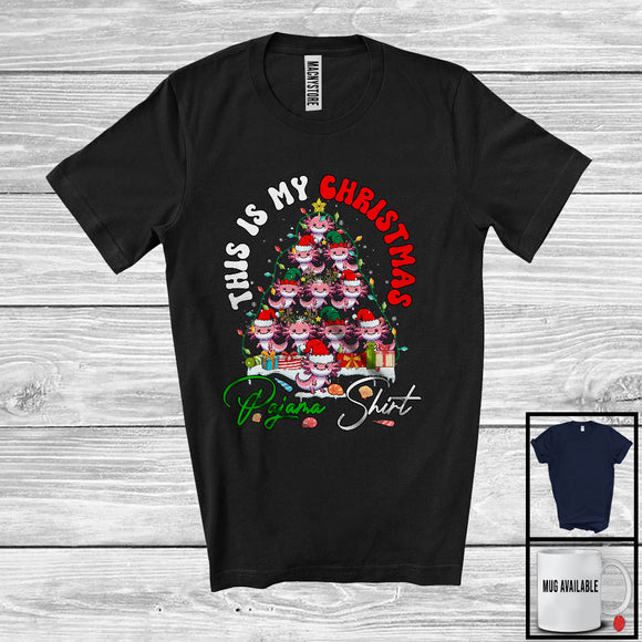 MacnyStore - This Is My Christmas Pajama Shirt; Lovely Santa Elf Reindeer Axolotl X-mas Tree; Snowing T-Shirt