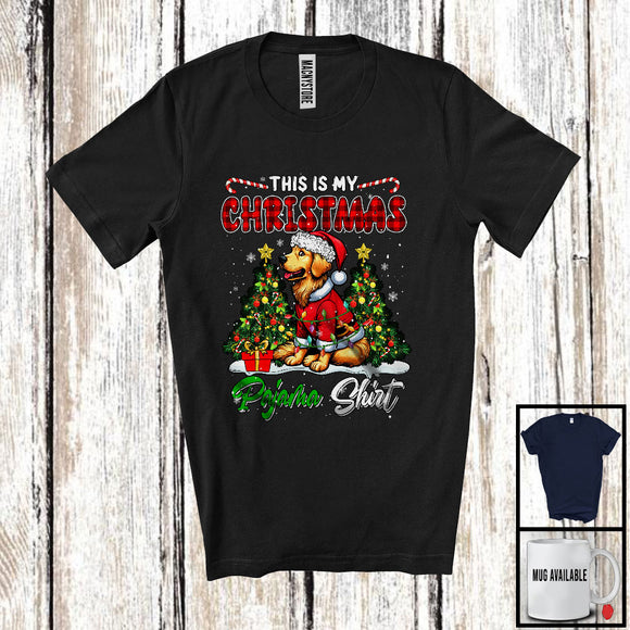 MacnyStore - This Is My Christmas Pajama Shirt; Lovely Santa Golden Retriever Dog Owner; X-mas Tree Plaid Family T-Shirt