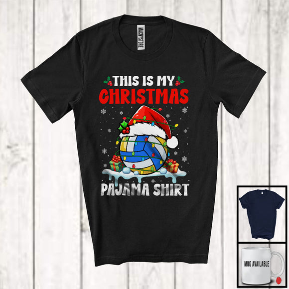 MacnyStore - This Is My Christmas Pajama Shirt; Wonderful X-mas Lights Sport Santa Volleyball Player Team T-Shirt