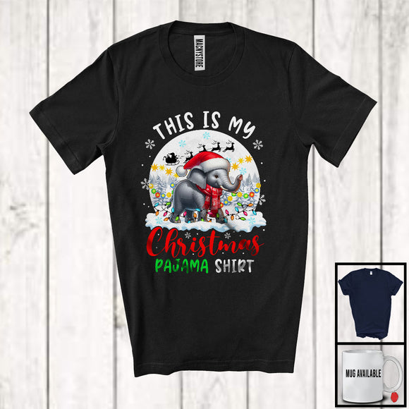 MacnyStore - This Is My Christmas Pajama Shirt; Wonderful X-mas Moon Santa Elephant; Christmas Lights Family T-Shirt