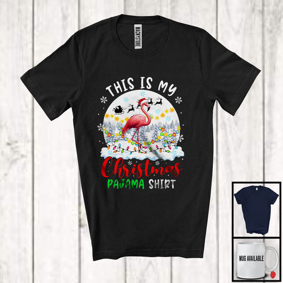 MacnyStore - This Is My Christmas Pajama Shirt; Wonderful X-mas Moon Santa Flamingo; Christmas Lights Family T-Shirt