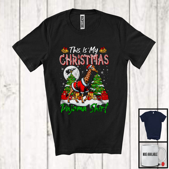 MacnyStore - This Is My Christmas Pajama Shirt; Wonderful X-mas Tree Santa Giraffe Animal Lover; Family Group T-Shirt