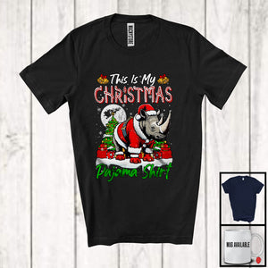 MacnyStore - This Is My Christmas Pajama Shirt; Wonderful X-mas Tree Santa Rhino Animal Lover; Family Group T-Shirt