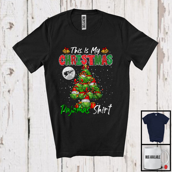 MacnyStore - This Is My Christmas Pajamas Shirt; Awesome X-mas Tree Lights Brussels Sprouts; Vegan Family T-Shirt