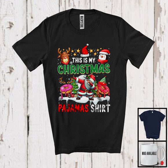 MacnyStore - This Is My Christmas Pajamas Shirt; Joyful X-mas Tree Dabbing Santa Donut; Eating Food T-Shirt