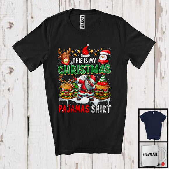 MacnyStore - This Is My Christmas Pajamas Shirt; Joyful X-mas Tree Dabbing Santa Hamburger; Eating Food T-Shirt