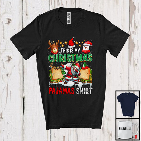 MacnyStore - This Is My Christmas Pajamas Shirt; Joyful X-mas Tree Dabbing Santa Sandwich; Eating Food T-Shirt