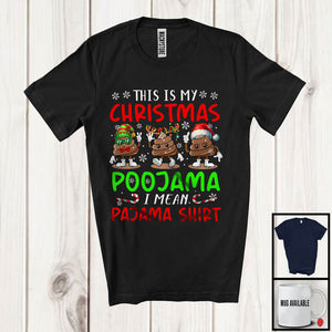 MacnyStore - This Is My Christmas Poojama I Mean Pajama; Humorous Three Santa ELF Poops; Snowing T-Shirt