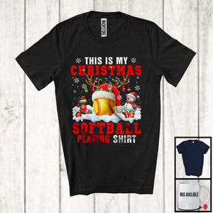 MacnyStore - This Is My Christmas Softball Playing Shirt; Adorable X mas Santa Reindeer Sport Team Player T-Shirt