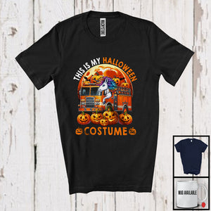 MacnyStore - This Is My Halloween Costume; Scary Moon Unicorn Driving Fire Truck; Driver Family Group T-Shirt