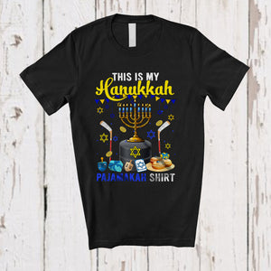 MacnyStore - This Is My Hanukkah Pajama Shirt; Lovely Menorah Hockey Stick; Sport Hockey Player Team T-Shirt