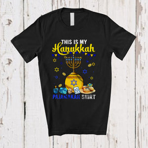 MacnyStore - This Is My Hanukkah Pajama Shirt; Lovely Menorah Softball Ball; Sport Softball Player Team T-Shirt