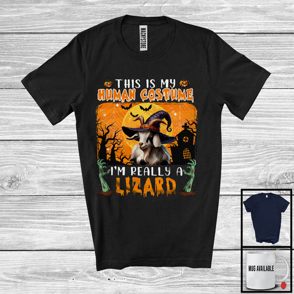 MacnyStore - This Is My Human Costume I'm Really A Goat, Horror Halloween Witch Animal, Zombie Hands T-Shirt