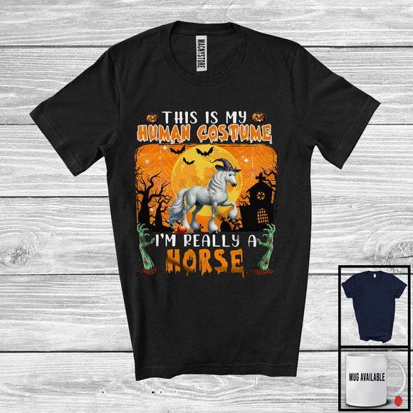 MacnyStore - This Is My Human Costume I'm Really A Horse, Horror Halloween Witch Animal, Zombie Hands T-Shirt