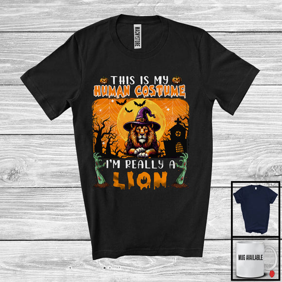 MacnyStore - This Is My Human Costume I'm Really A Lion, Horror Halloween Witch Animal, Zombie Hands T-Shirt